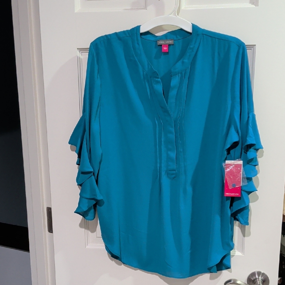 Vince Camuto Vibrant Blue Ruffle Sleeve Blouse